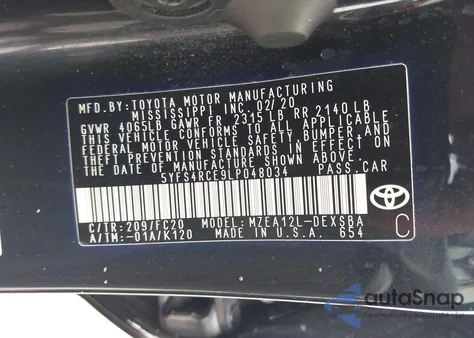 2020 Toyota Corolla Se from USA, damaged, VIN 5YFS4RCE9LP048034